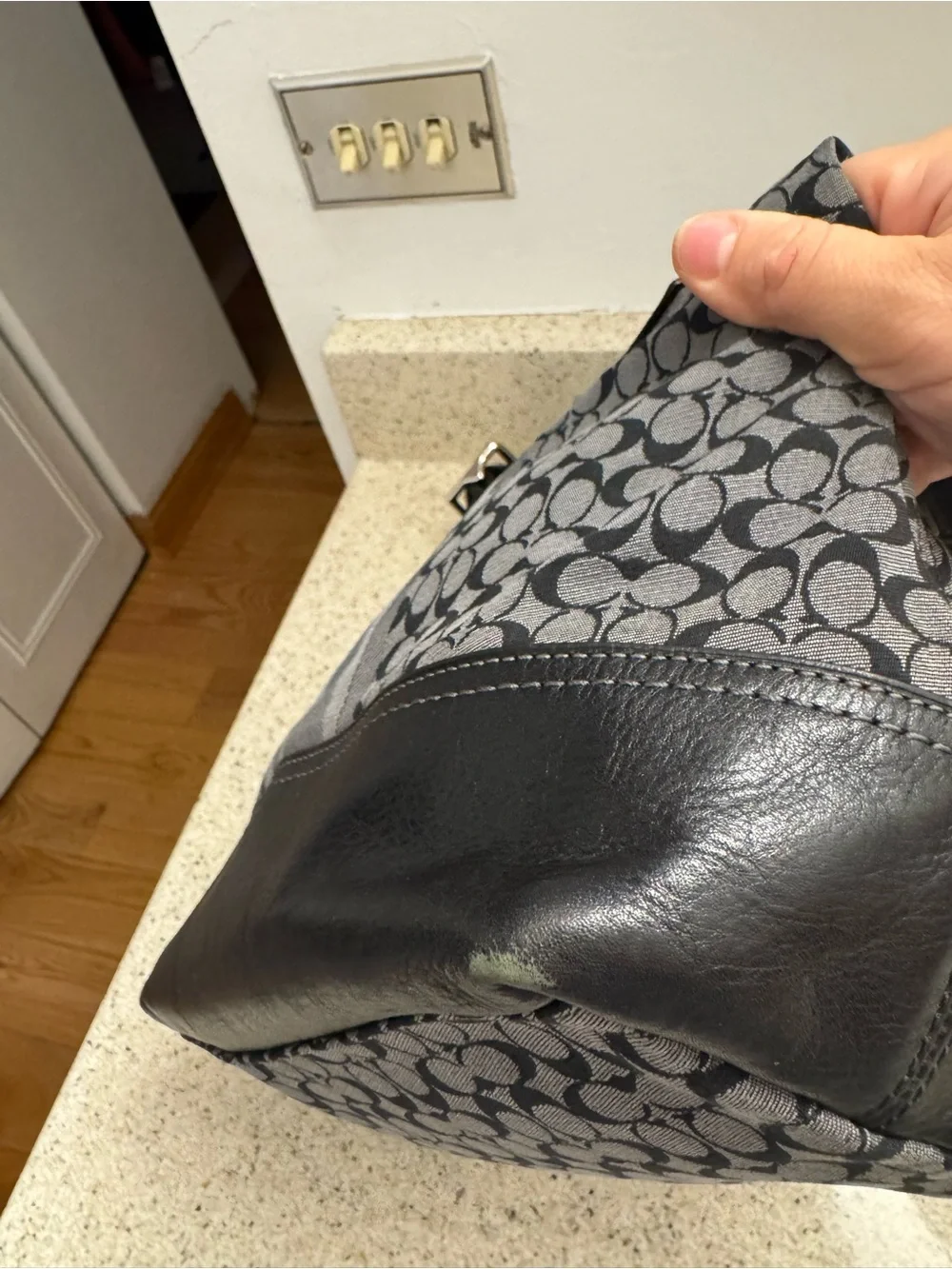 Coach Black and Gray Signature Canvas Hobo Bag